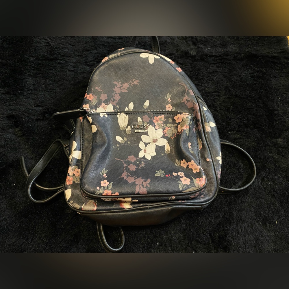 Mini Guess Black and Pink Floral Backpack